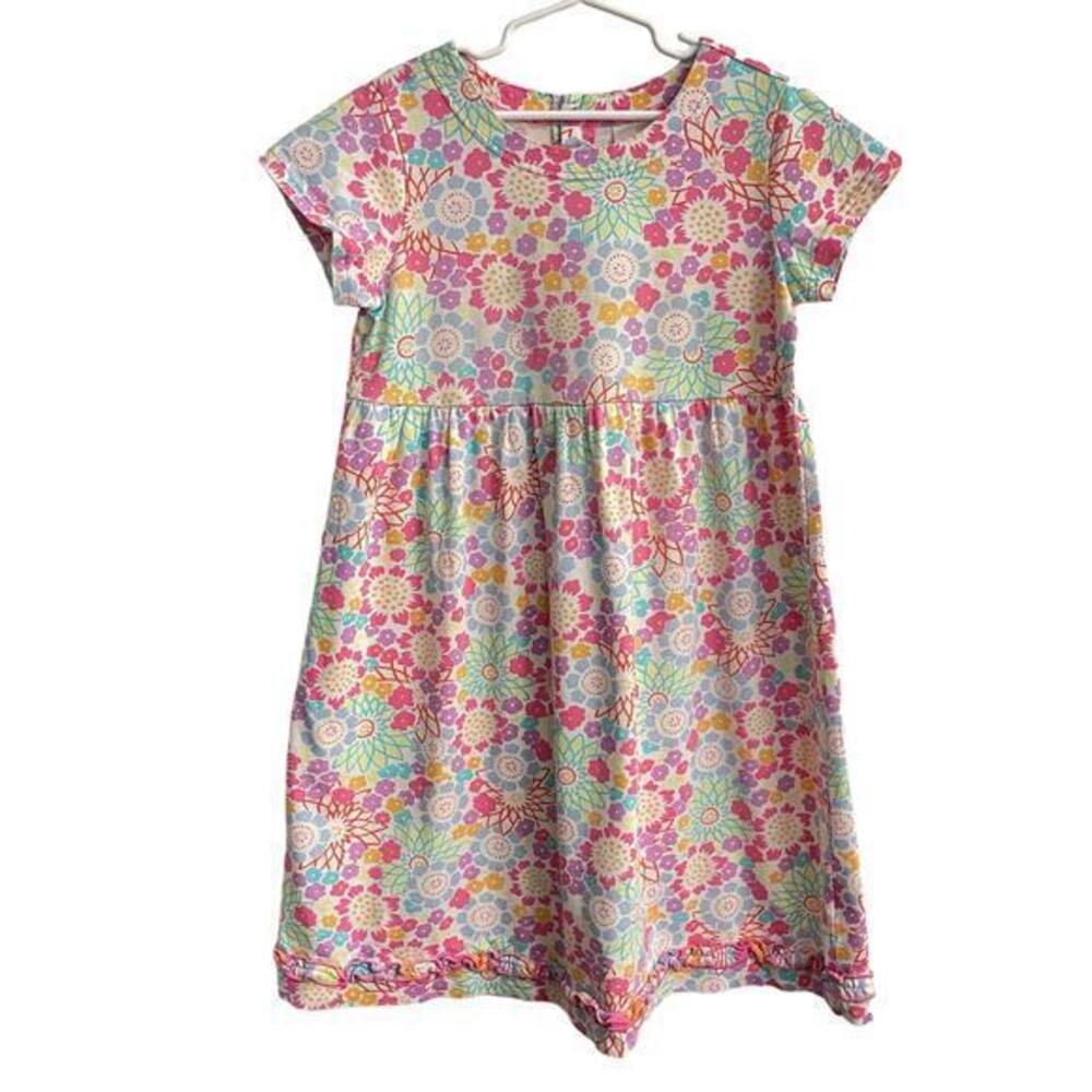 Hanna Andersson Girls Floral Short Sleeve Dress Cotton Knit Size 130 / 8 Y